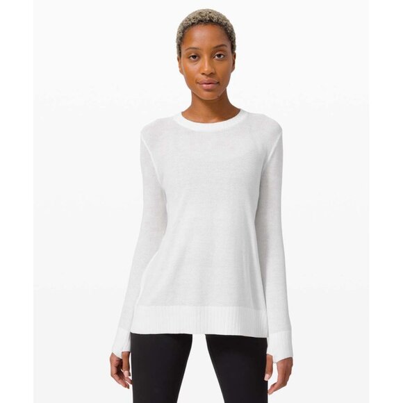 Lululemon Sincerely Yours Sweater Womens White Knit Open Back Workout Yoga - Picture 4 of 10
